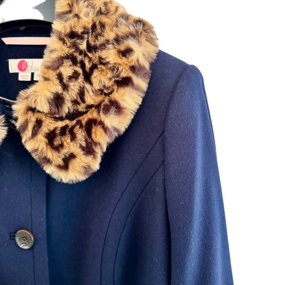 Boden Austen Coat Navy Blue Wool with Removable Faux Fur Trim Collars Size 16R - Picture 4 of 14